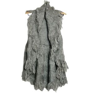 Sioni Sleeveless Crochet Fringe Boho Cardigan Gray S/M